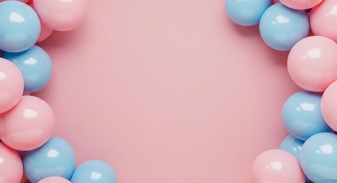 Pink and Blue Balloons Frame on Pastel Background Perfect for Celebrations