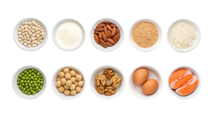 Healthy food sources protein fats nutrition diet on transparent background