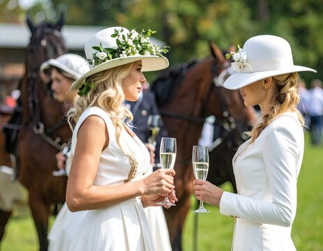 Elegant women in white hats
