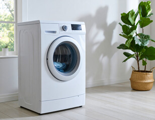 Modern Drum Washing Machine in Stylish Laundry Room