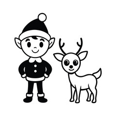 cute christmas elf and deer cartoon illustration