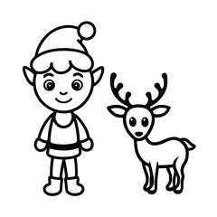 cute christmas elf and deer cartoon illustration