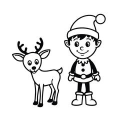 cute christmas elf and deer cartoon illustration