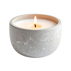 A Glowing Candle in a Decorative Concrete Bowl