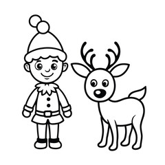 cute christmas elf and deer cartoon illustration