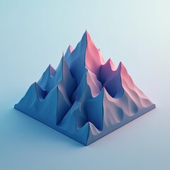 Isometric View of Stylized Geometric Mountain Landscape Design
