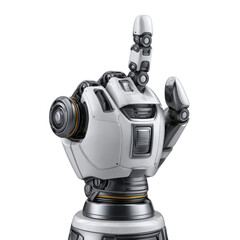 White silver robot pointing finger android artificial intelligence