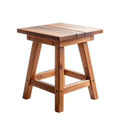 Wooden Stool with Square Slatted Seat and Angled Legs, Warm Tones