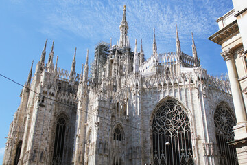 Daytime view of famous Milan Cathedral, Duomo di Milano on piazza in Milan, Italy
