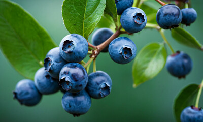 Cluster of Fresh Blueberries on a Branch