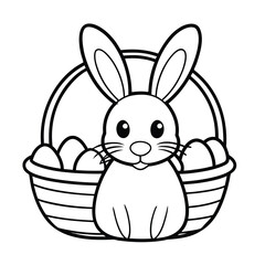 cute easter bunny in basket with eggs 