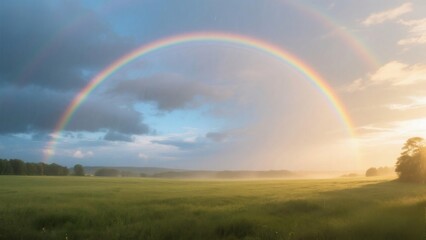 Naklejka premium rainbow over the field