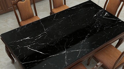 Black marble table protector in dining room