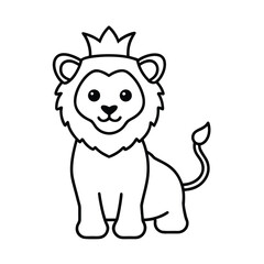 cute lion cub with crown black and white outline
