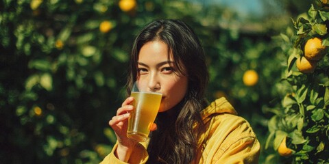 Refreshing Yuzu Beer Moment with Female Model in Serene Solitude