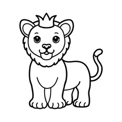 cute lion cub with crown black and white outline