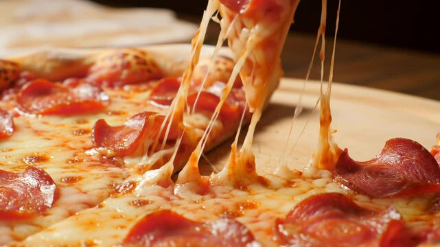 Delicious pepperoni pizza slice with melted cheese and crispy crust.