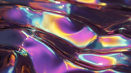 Abstract iridescent wavy surface with dynamic colors creating a captivating visual experience for modern designs