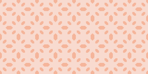 Simple minimal background. Vector geometric seamless pattern with diamond shapes, gems, flowers. Subtle abstract texture in light peach color. Elegant minimalist design for decor, linens, wallpaper