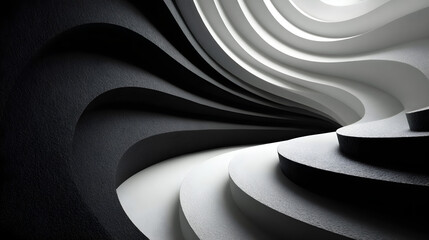 Artistic 3D wave pattern with black and white contrast, realistic depth, HD