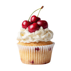 Cherry topped cupcake on transparent Background