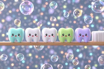 smiling cartoon teeth with toothbrush symbolize of brush your teeth