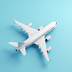 Sleek Passenger Airplane Model Isolated on Vibrant Blue Background 