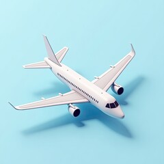Sleek Passenger Airplane Model Isolated on Vibrant Blue Background 