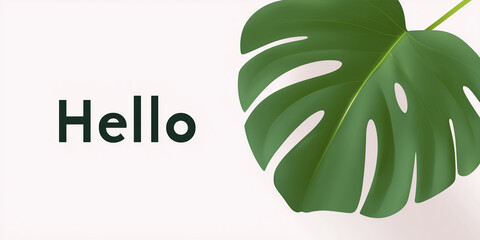 Green monstera leaf with vibrant texture and intricate details, positioned against a soft pastel background, creating a fresh and modern aesthetic for design purposes