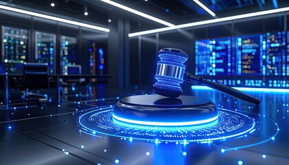 Futuristic courtroom scene