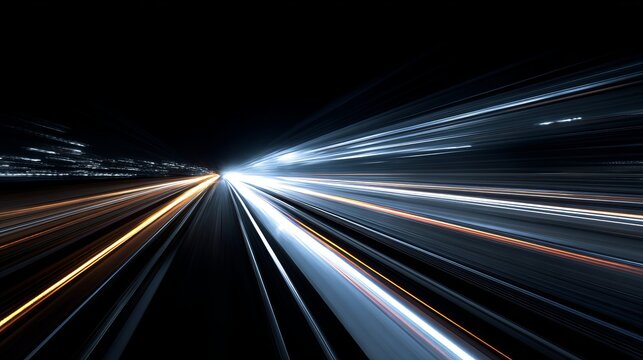 Abstract streaks of light painting a vibrant and energetic pathway through a dark, mysterious, and blurry atmosphere during movement.