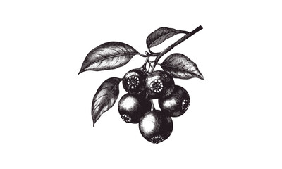 Vintage jambul fruit engraving, tropical berry hand-drawn sketch, retro black ink botanical print, old engraving style, trendy decor artwork, natural history illustration