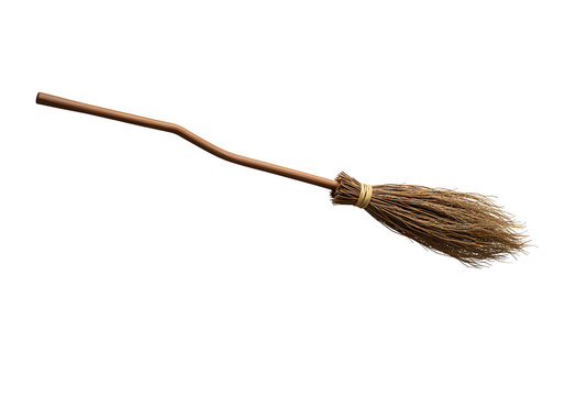 A witchs broom with a wooden handle and straw bristles bound with twine - Powered by Adobe