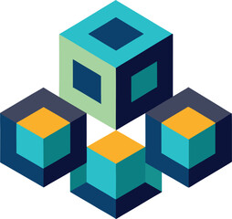 Obraz premium A group of isometric cubes with teal, grey, and orange accents arranged in a dynamic composition