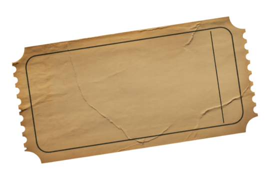 Vintage blank ticket isolated on transparent background