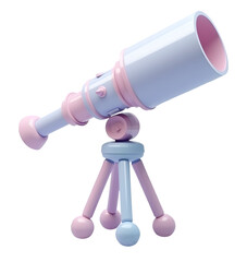 Cute pastel 3D telescope in pink and blue for curious stargazing