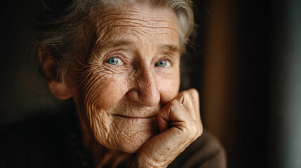 Authentic portrait of elderly woman smiling confidently in natural light, embracing aging with dignity