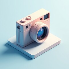 Stylish Minimalist Camera Design on Wooden Platform with Modern Aesthetic