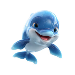 Cartoonish blue dolphin on transparent Background