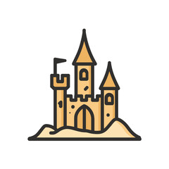 Iconic castle stands isolated on sand white background single
