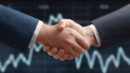 Business handshake with upward graph background