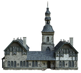 3D rendered medieval building with towers - 3D illustration