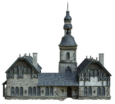3D rendered medieval building with towers - 3D illustration