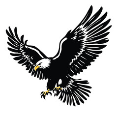 Obraz premium Symbolic Eagle Silhouette — Bold Black and White Icon of a Soaring Raptor with Spread Wings and Extended Talons for Emblems and Logos