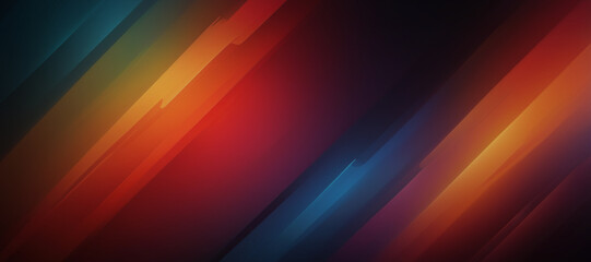 Diagonal abstract background with glowing streaks in red, orange, yellow, and blue on a dark backdrop. Perfect for futuristic designs, motion graphics, high-tech visuals