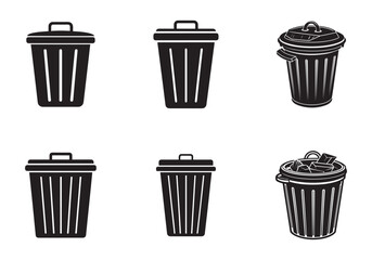 set of garbage bin icon silhouette vector illustration