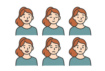 Female Character with 6 Facial Expressions – Emotion Variations

