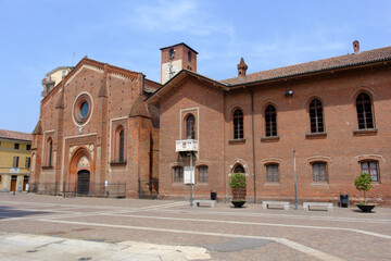 Piazza Monsignor Dughera, the main square of Mortara, Pavia, Italy