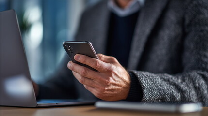 Efficient Document Management Workspace with Smartphone and Laptop	
