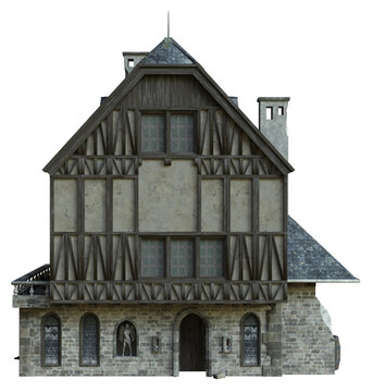3D rendered medieval building with towers - 3D illustration